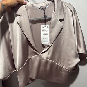 Zara Satin Top in Beige